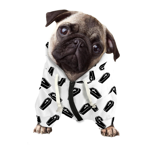 Black And White Coffin Pattern Print Dog Zip Up Hoodie