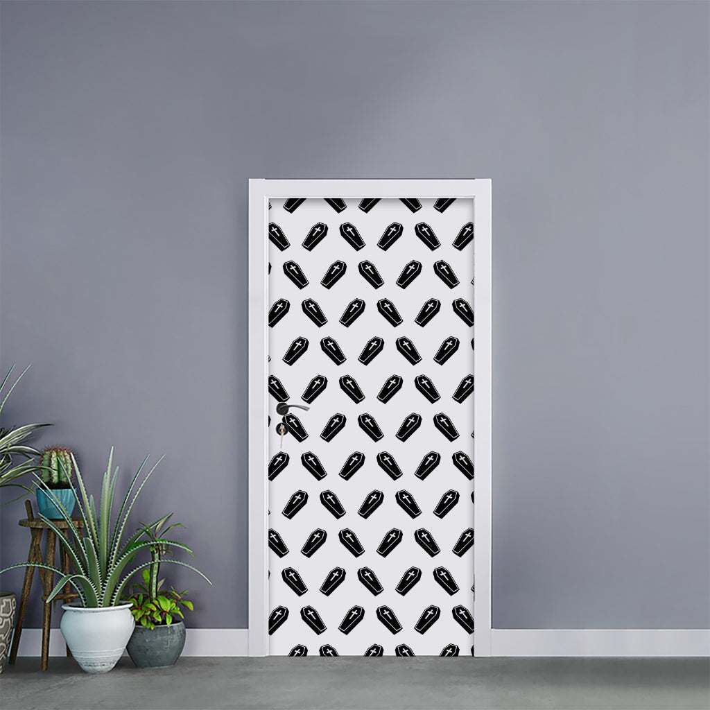 Black And White Coffin Pattern Print Door Sticker