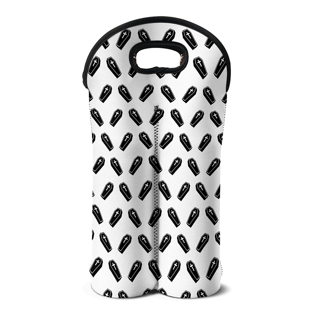 Black And White Coffin Pattern Print Double Neoprene Wine Tote