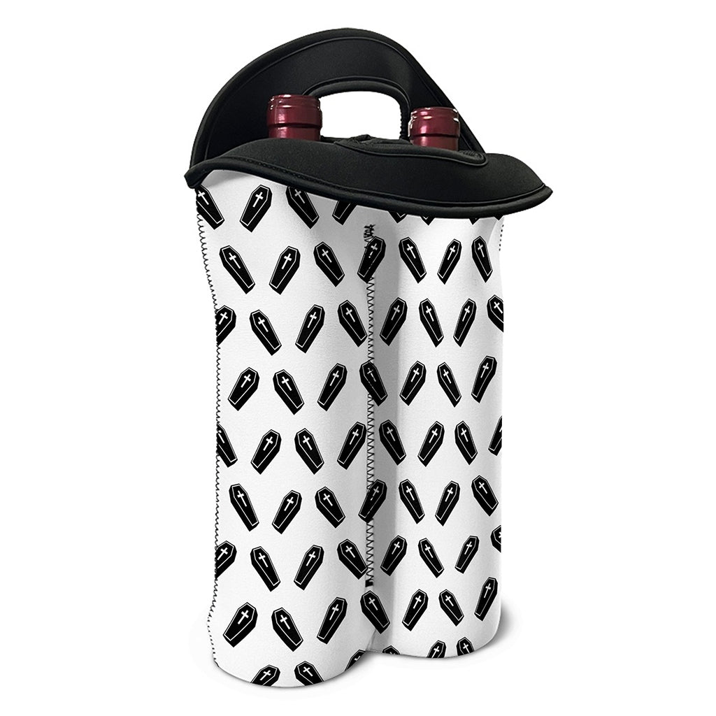 Black And White Coffin Pattern Print Double Neoprene Wine Tote