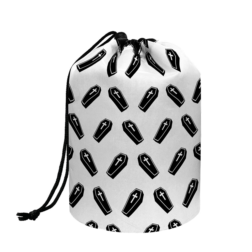 Black And White Coffin Pattern Print Drawstring Makeup Bag
