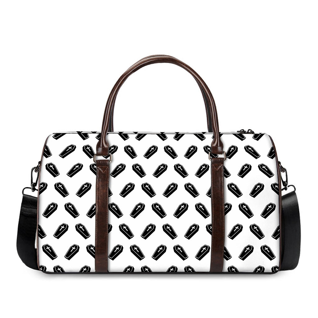 Black And White Coffin Pattern Print Duffle Bag