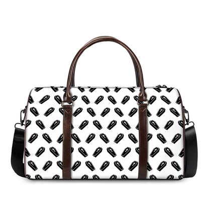 Black And White Coffin Pattern Print Duffle Bag