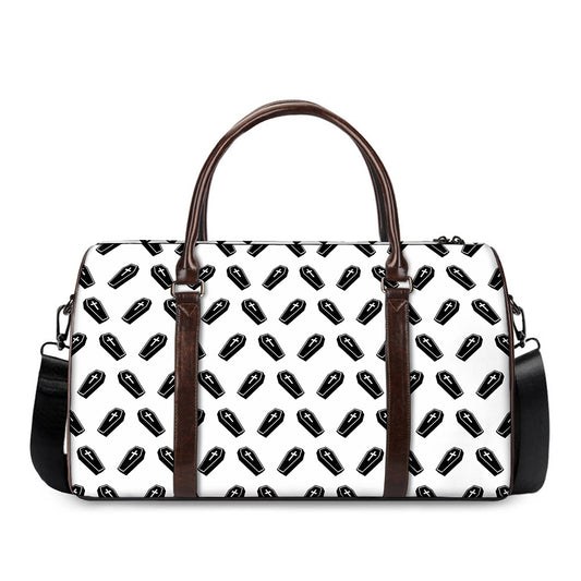 Black And White Coffin Pattern Print Duffle Bag