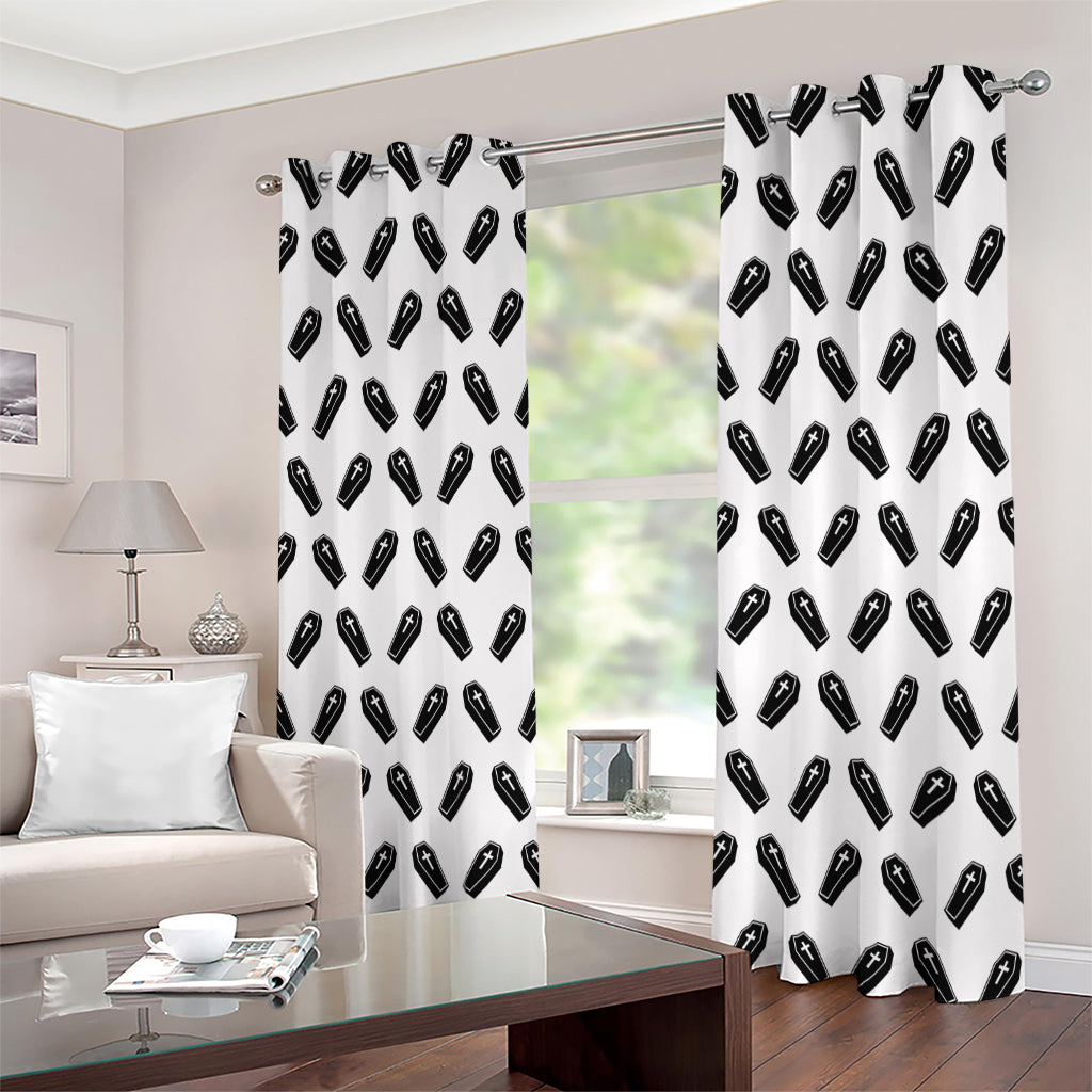 Black And White Coffin Pattern Print Extra Wide Grommet Curtains