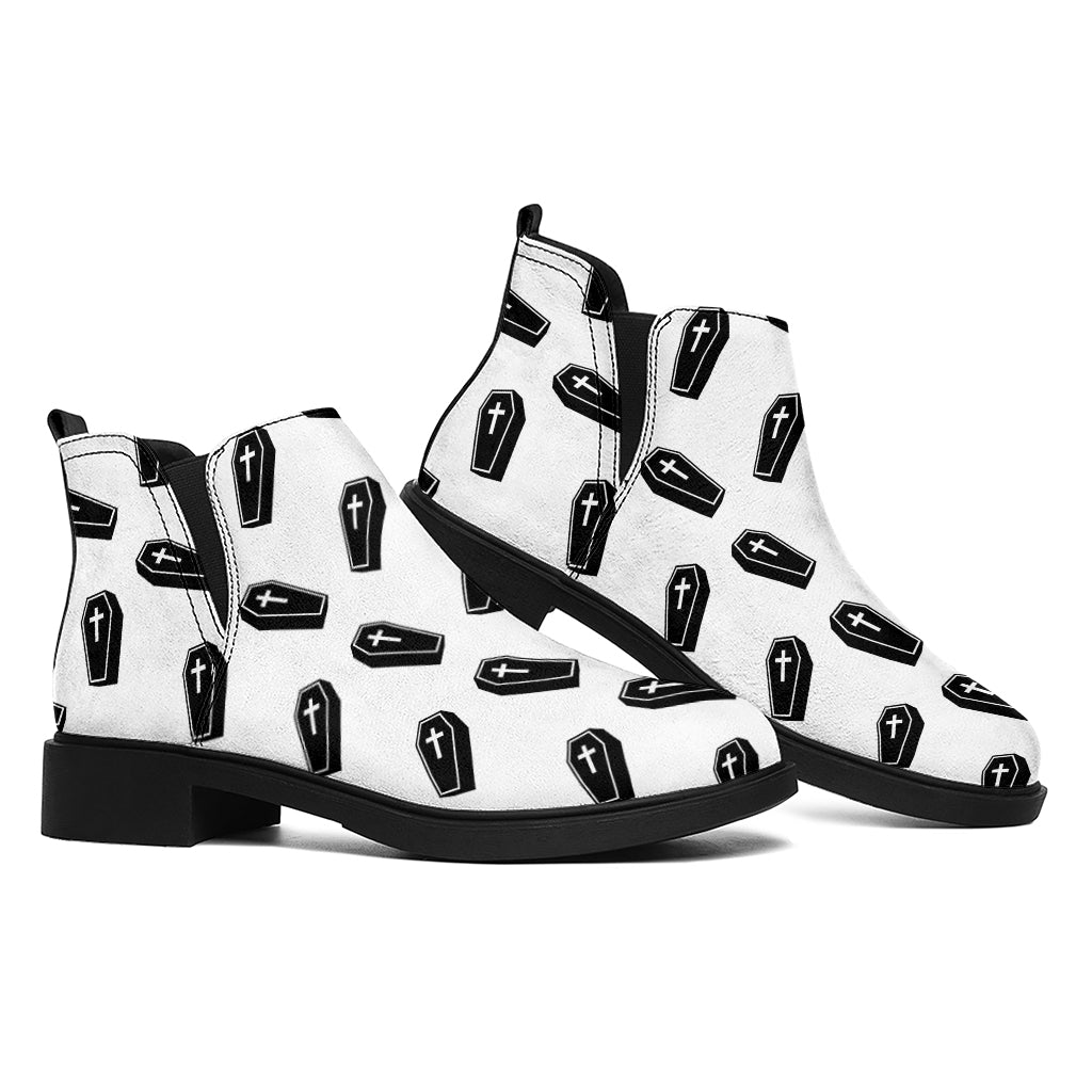 Black And White Coffin Pattern Print Flat Ankle Boots