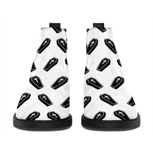 Black And White Coffin Pattern Print Flat Ankle Boots