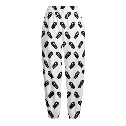 Black And White Coffin Pattern Print Fleece Lined Knit Pants