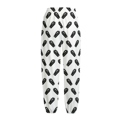 Black And White Coffin Pattern Print Fleece Lined Knit Pants