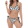 Black And White Coffin Pattern Print Halter Scoop Tie Side Bikini