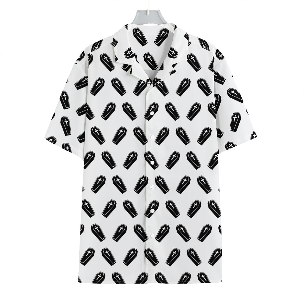 Black And White Coffin Pattern Print Hawaiian Shirt