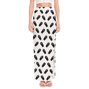 Black And White Coffin Pattern Print High Slit Maxi Skirt