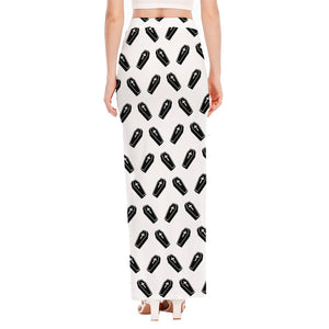 Black And White Coffin Pattern Print High Slit Maxi Skirt