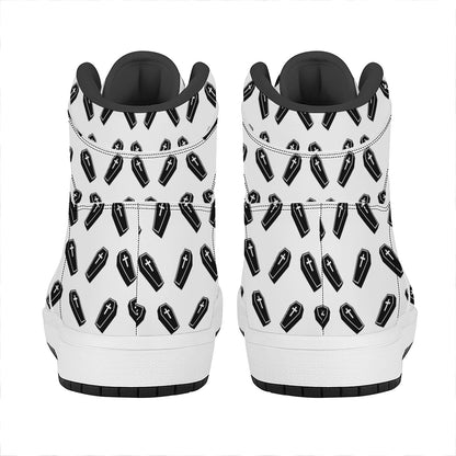 Black And White Coffin Pattern Print High Top Leather Sneakers