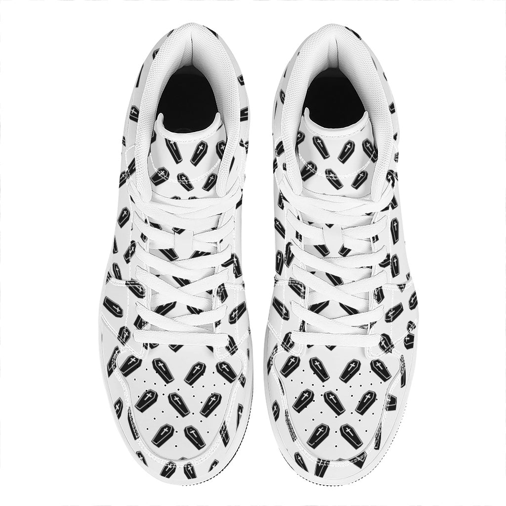 Black And White Coffin Pattern Print High Top Leather Sneakers