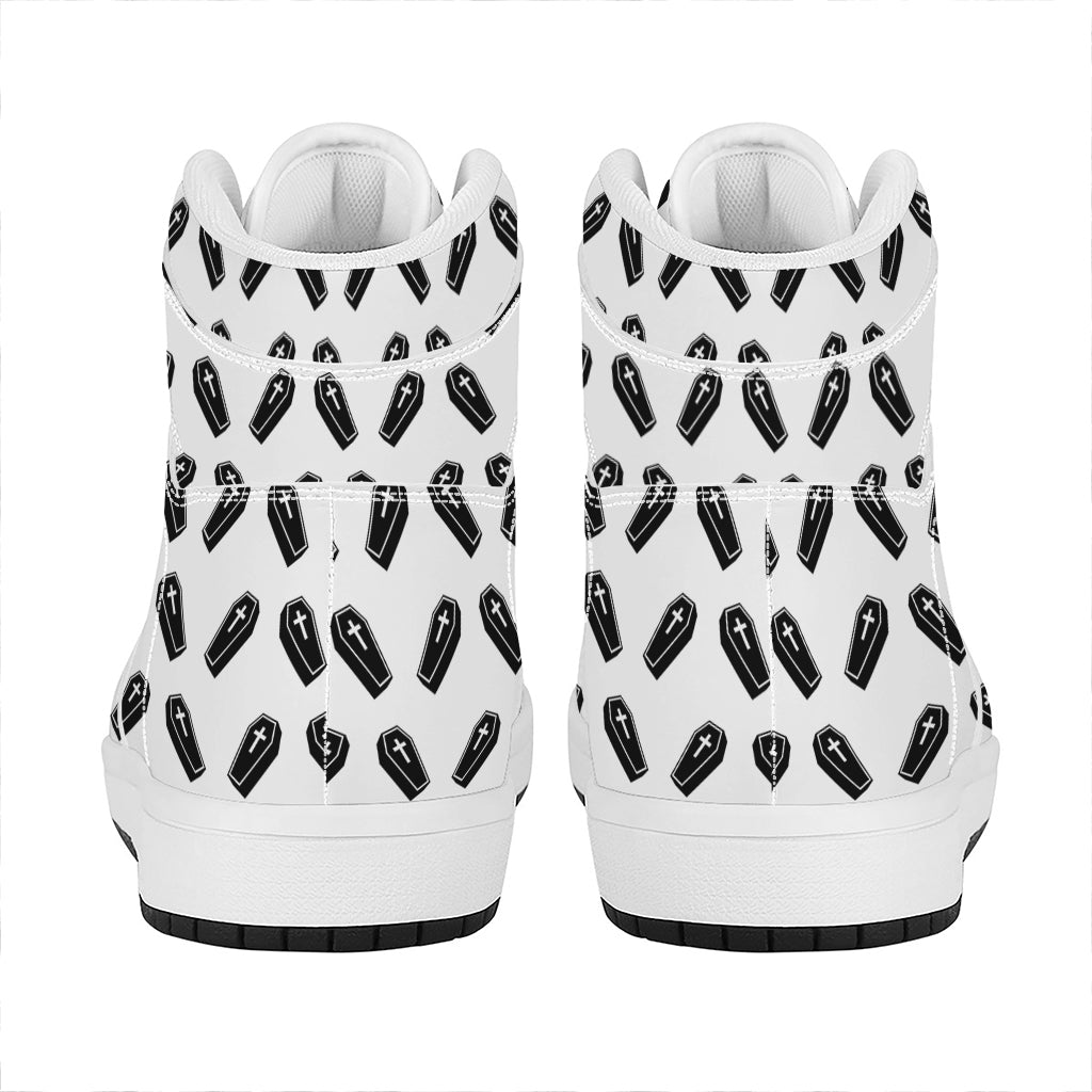 Black And White Coffin Pattern Print High Top Leather Sneakers