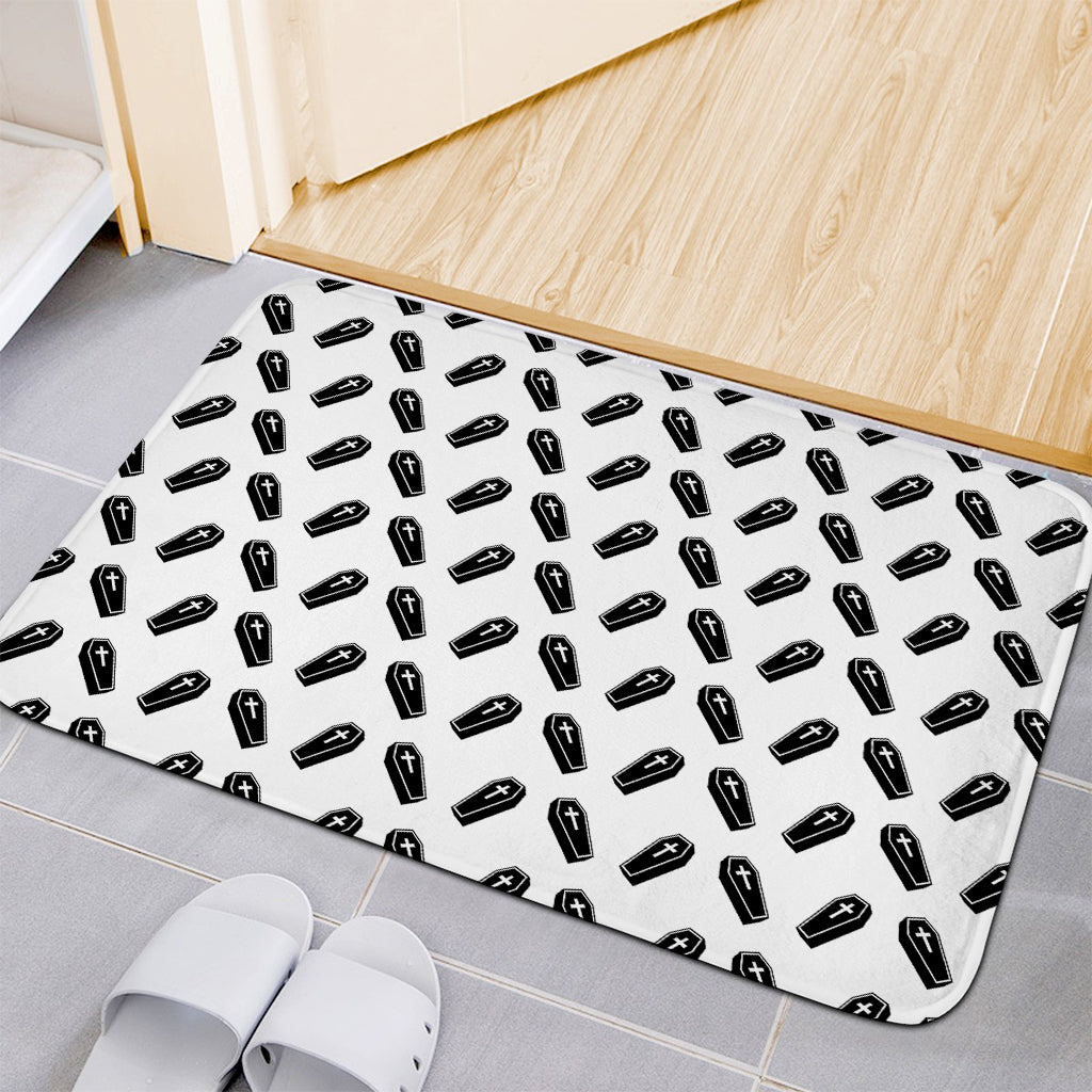 Black And White Coffin Pattern Print Indoor Door Mat