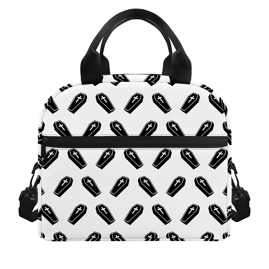 Black And White Coffin Pattern Print Insulated Lunch Bag
