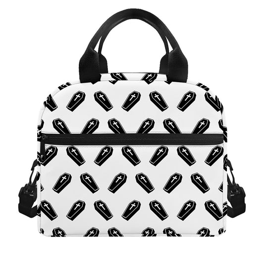 Black And White Coffin Pattern Print Insulated Lunch Bag