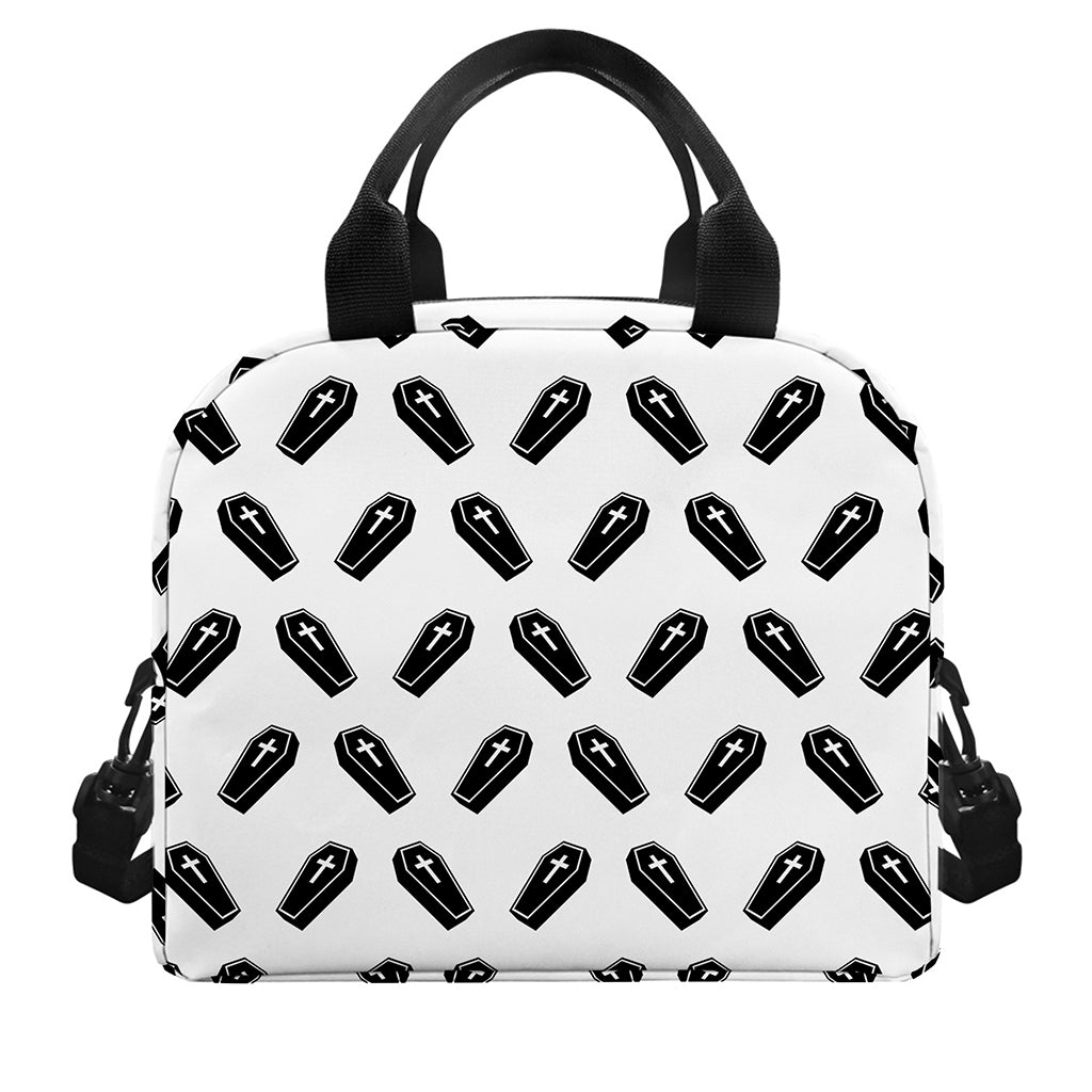 Black And White Coffin Pattern Print Insulated Lunch Bag