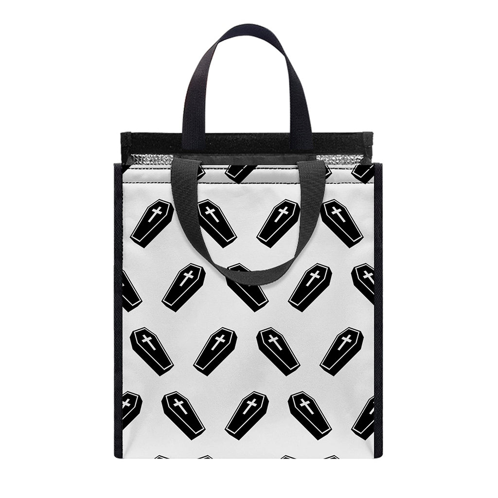 Black And White Coffin Pattern Print Insulated Lunch Tote