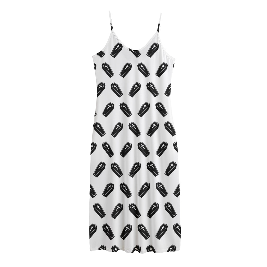 Black And White Coffin Pattern Print Jersey Midi Cami Dress