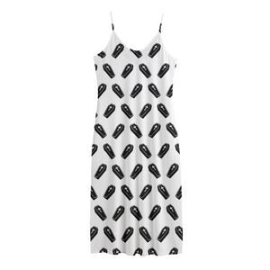 Black And White Coffin Pattern Print Jersey Midi Cami Dress