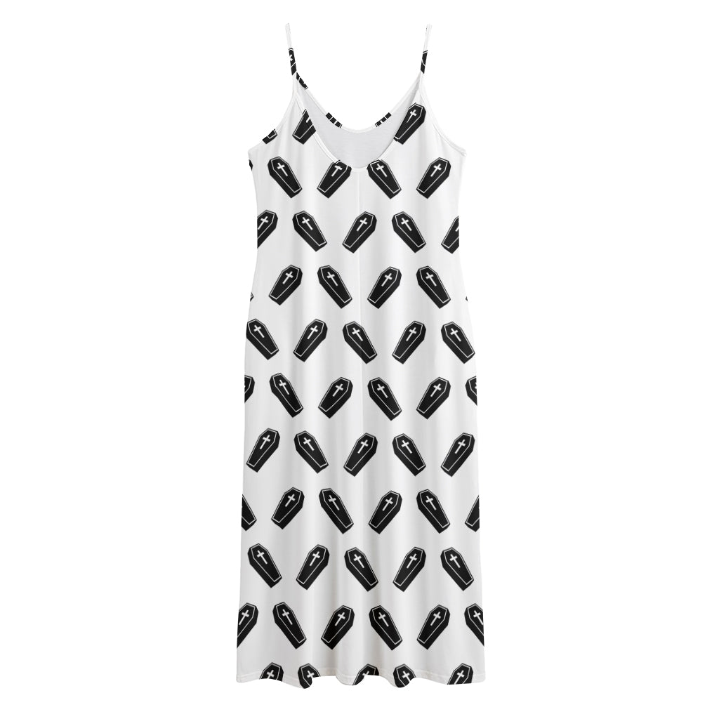 Black And White Coffin Pattern Print Jersey Midi Cami Dress