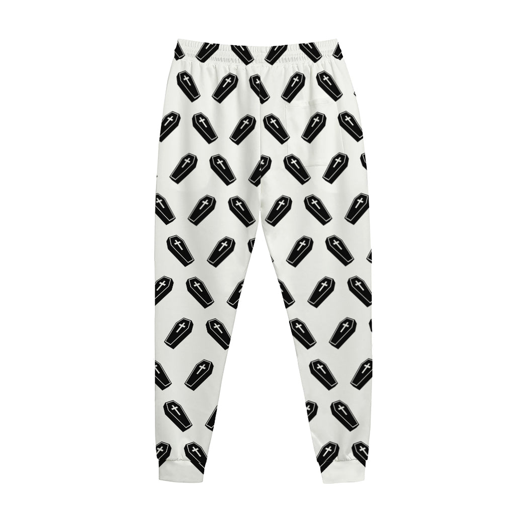 Black And White Coffin Pattern Print Jogger Pants