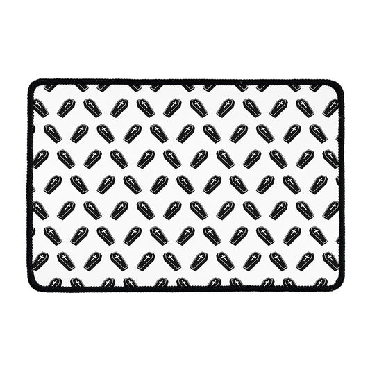 Black And White Coffin Pattern Print Kitchen Mat