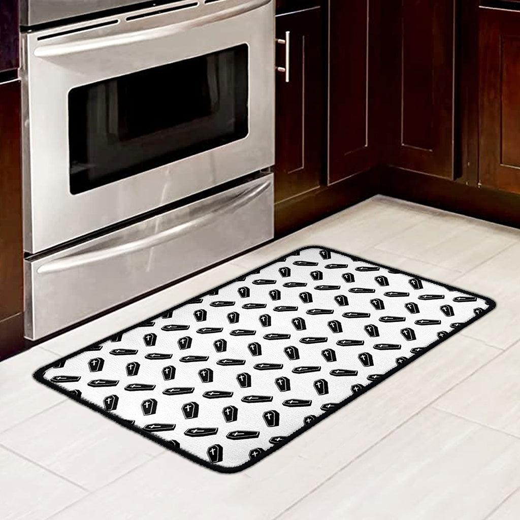 Black And White Coffin Pattern Print Kitchen Mat