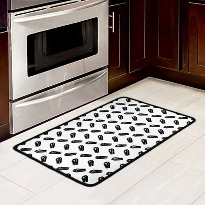 Black And White Coffin Pattern Print Kitchen Mat
