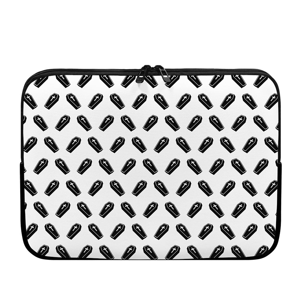Black And White Coffin Pattern Print Laptop Sleeve