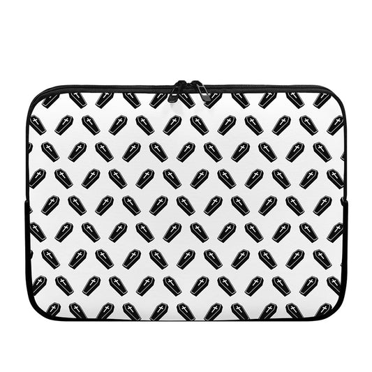 Black And White Coffin Pattern Print Laptop Sleeve