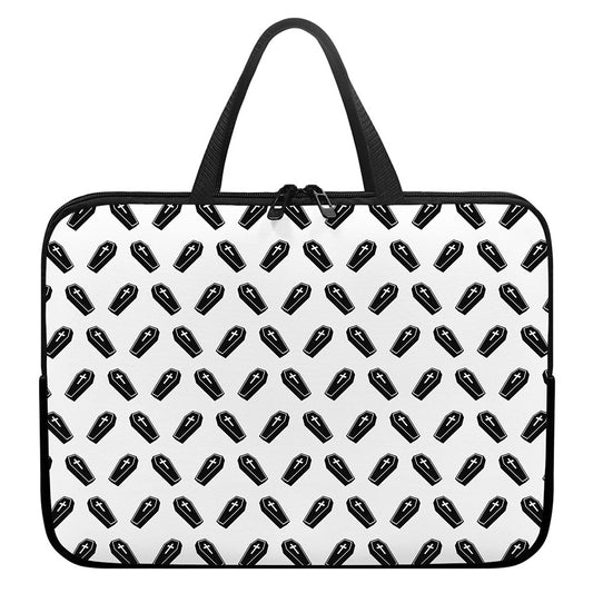 Black And White Coffin Pattern Print Laptop Sleeve With Handle