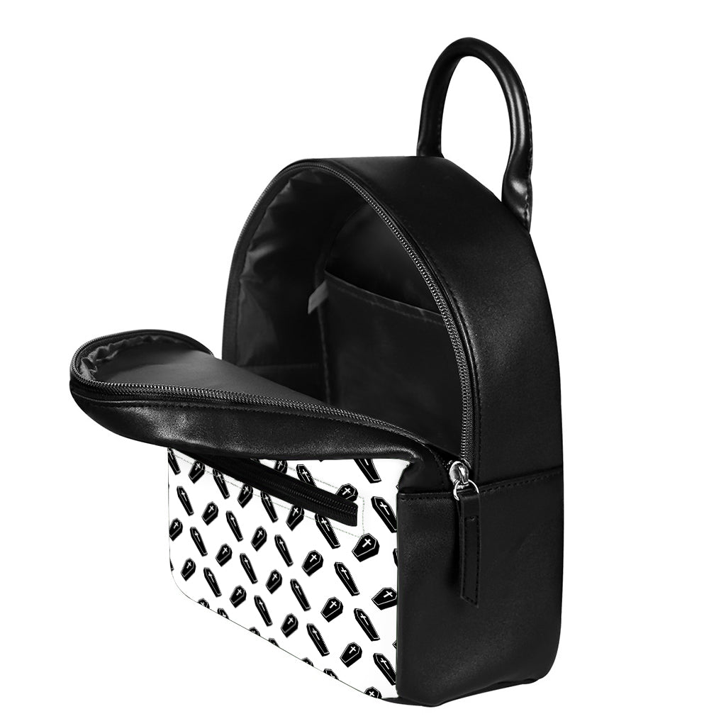 Black And White Coffin Pattern Print Leather Backpack