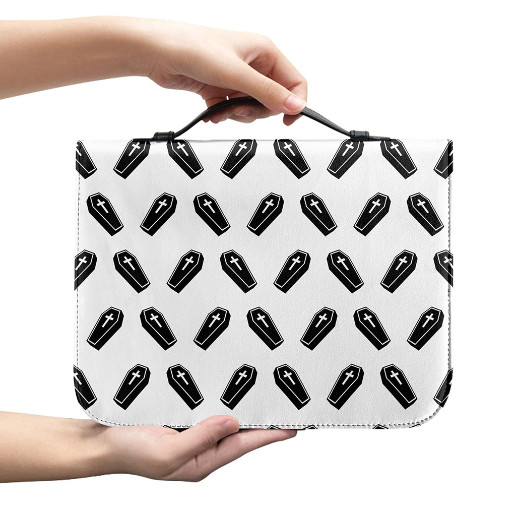 Black And White Coffin Pattern Print Leather Bible Cover
