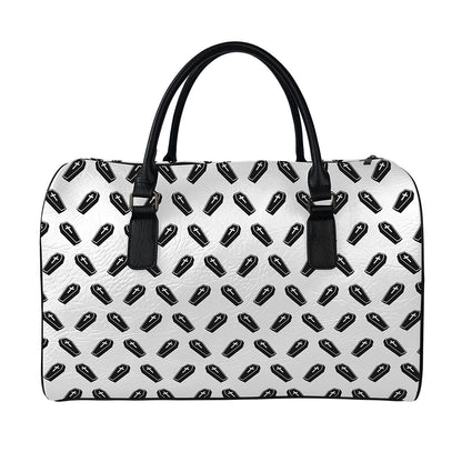 Black And White Coffin Pattern Print Leather Duffle Bag