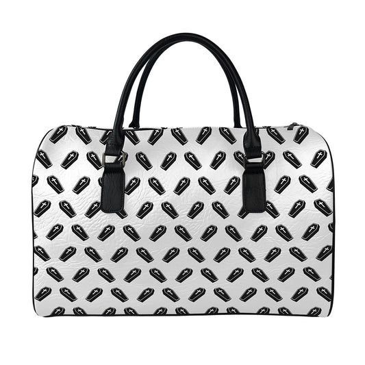 Black And White Coffin Pattern Print Leather Duffle Bag