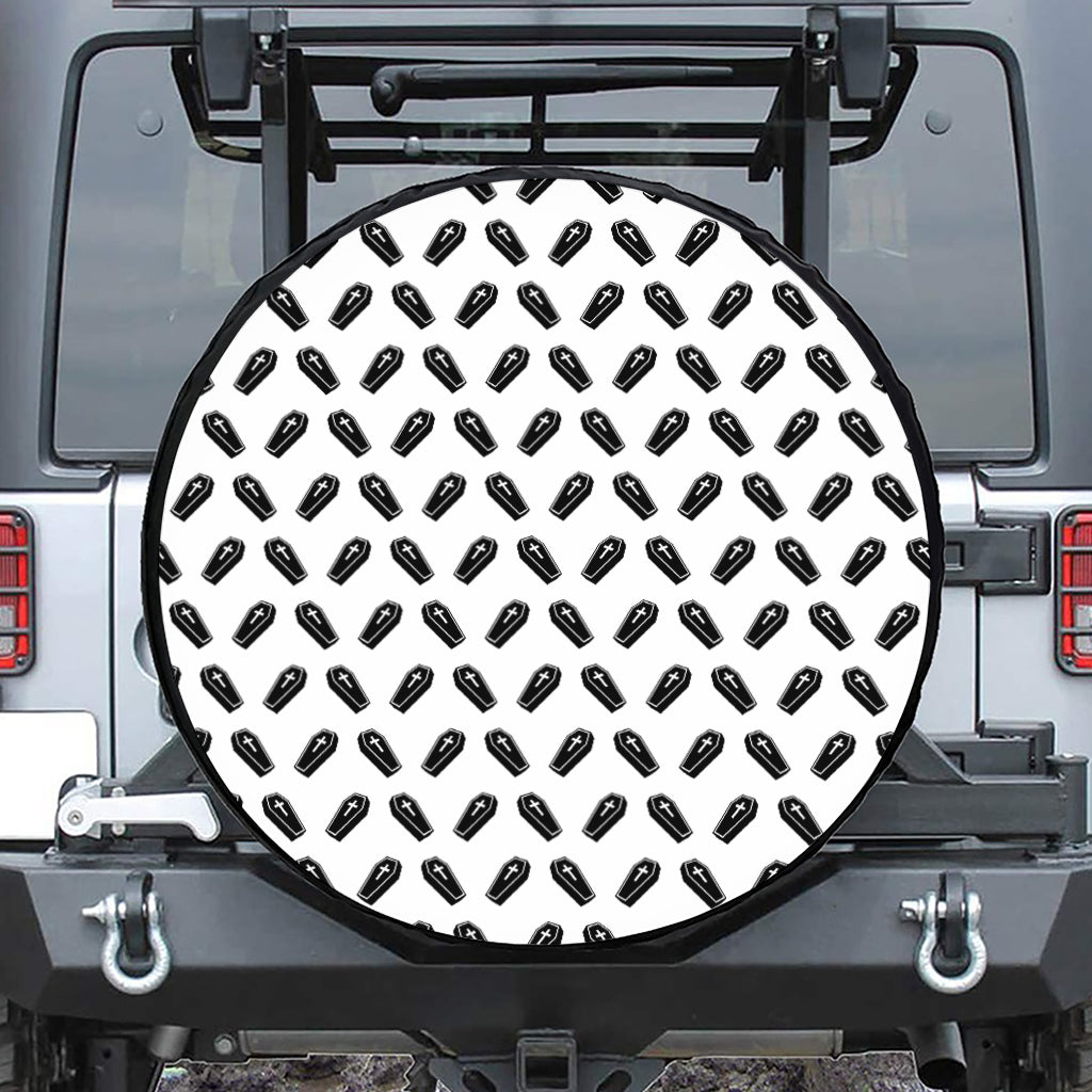 Black And White Coffin Pattern Print Leather Spare Tire Cover