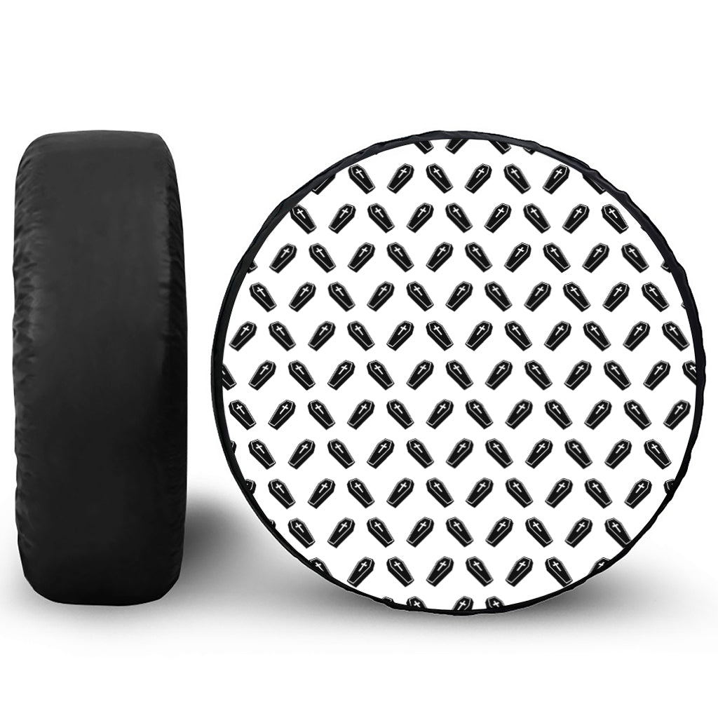 Black And White Coffin Pattern Print Leather Spare Tire Cover