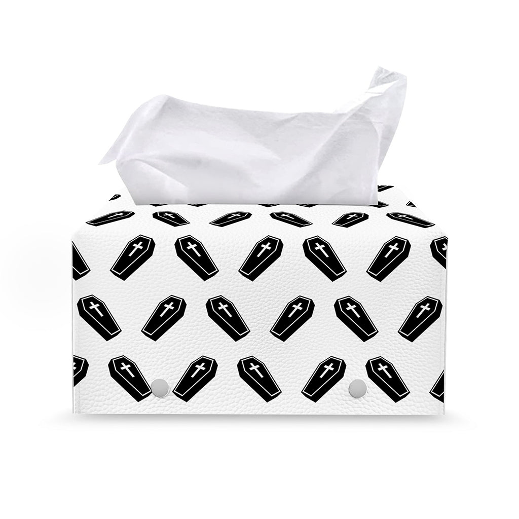 Black And White Coffin Pattern Print Leather Tissue Box Cover