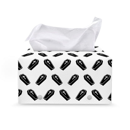 Black And White Coffin Pattern Print Leather Tissue Box Cover
