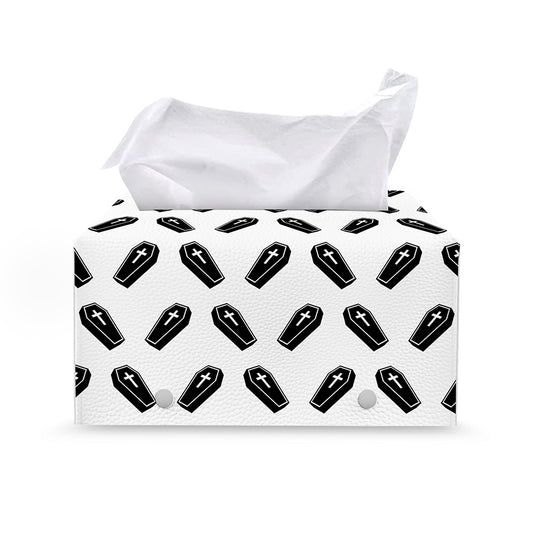 Black And White Coffin Pattern Print Leather Tissue Box Cover