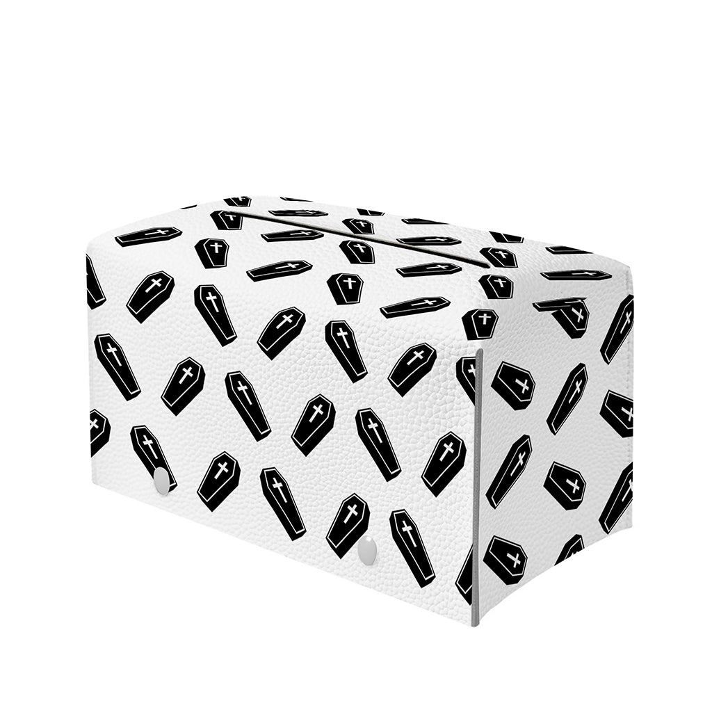 Black And White Coffin Pattern Print Leather Tissue Box Cover