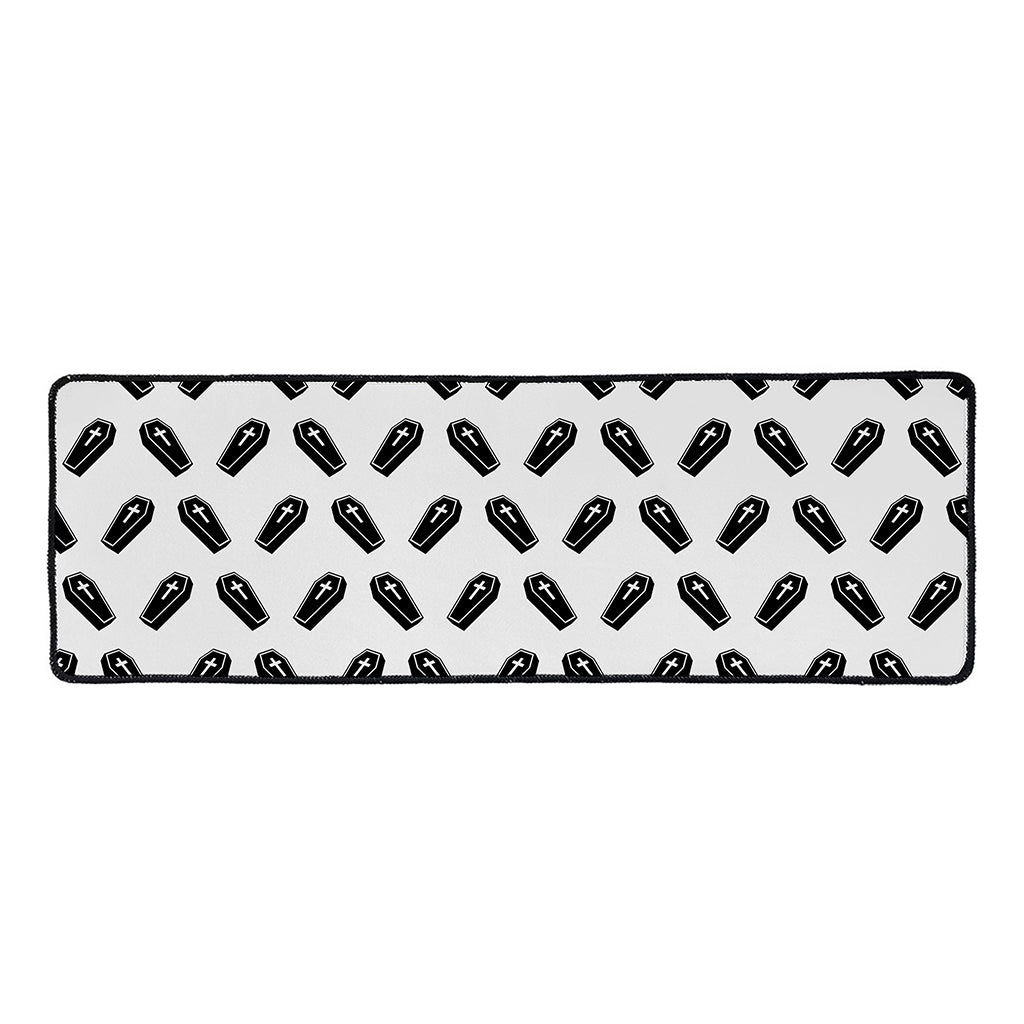 Black And White Coffin Pattern Print Long Kitchen Mat