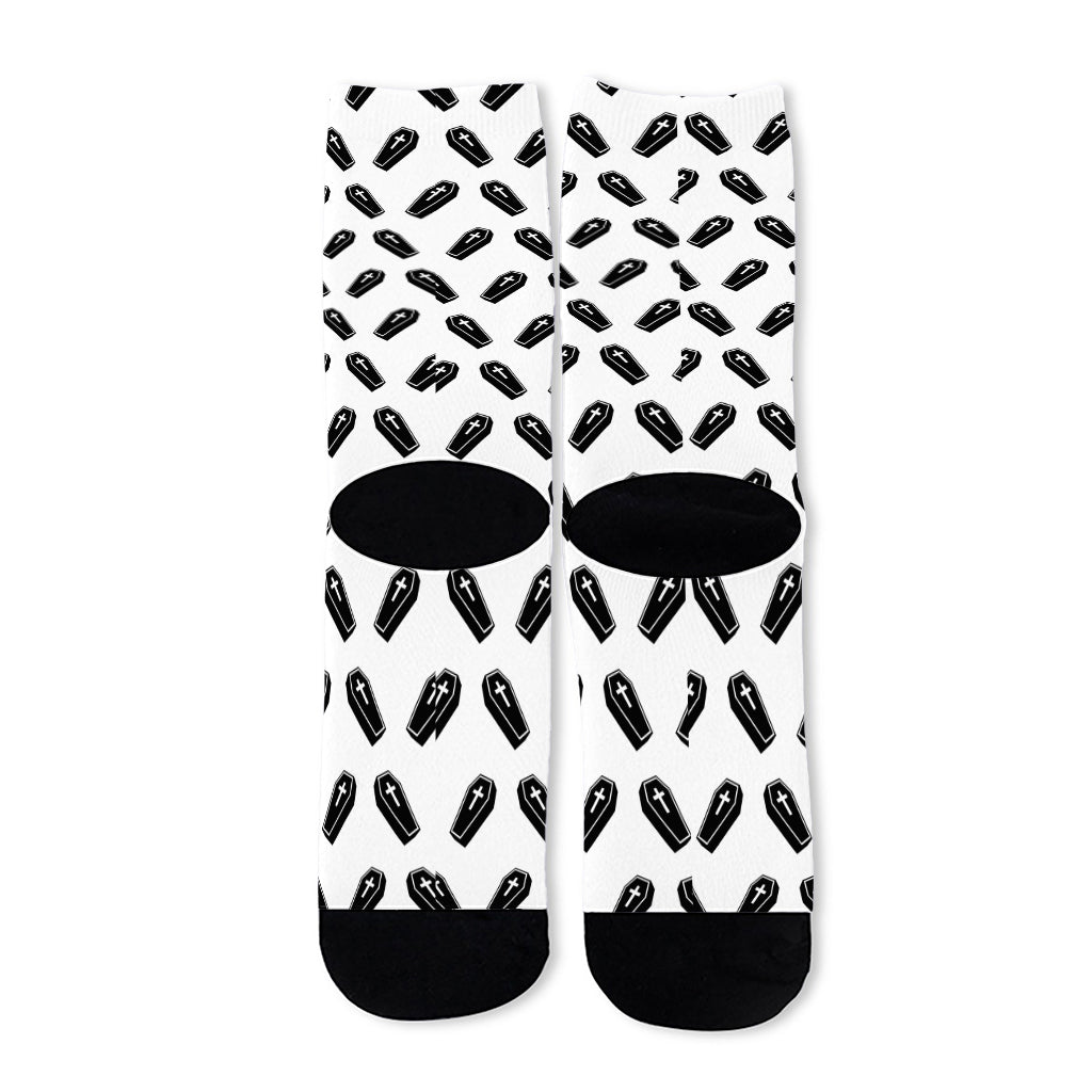 Black And White Coffin Pattern Print Long Socks