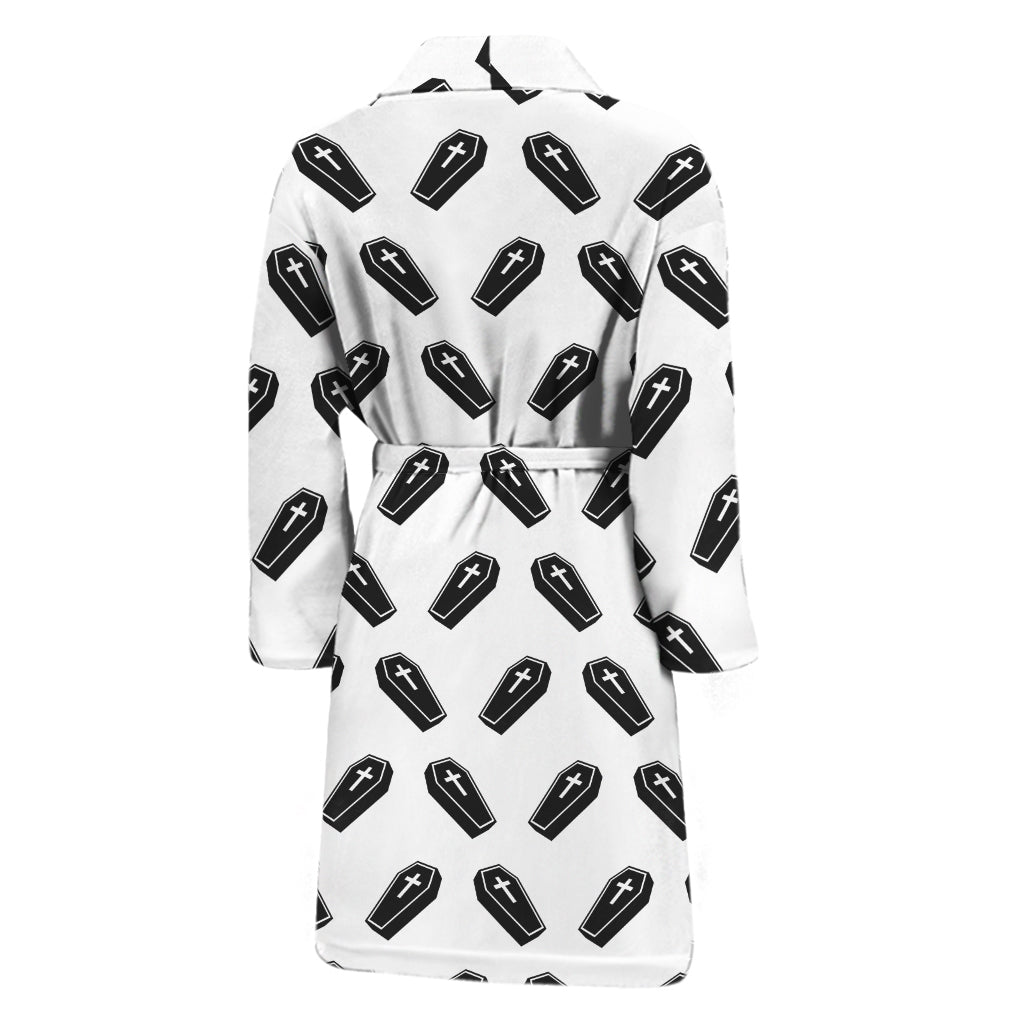 Black And White Coffin Pattern Print Men's Bathrobe