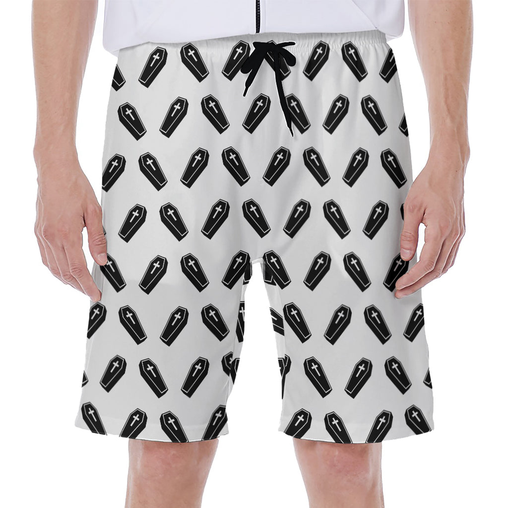 Black And White Coffin Pattern Print Men's Beach Shorts