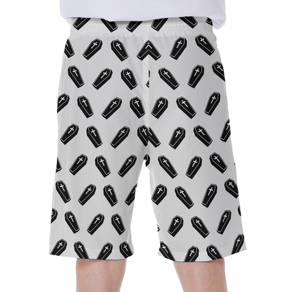 Black And White Coffin Pattern Print Men's Beach Shorts